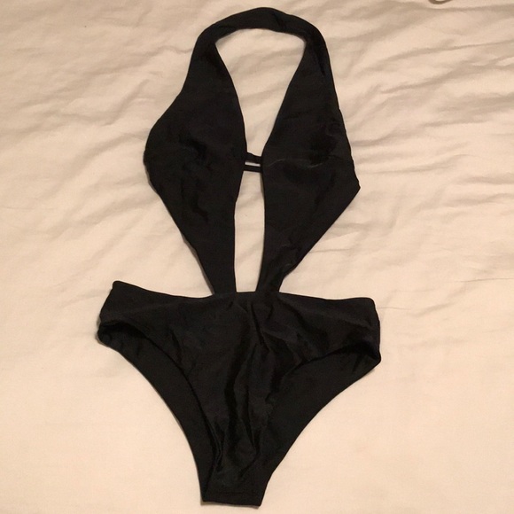 COPY - Lurelly Black halter one piece cut out swimsuit - Picture 2 of 3